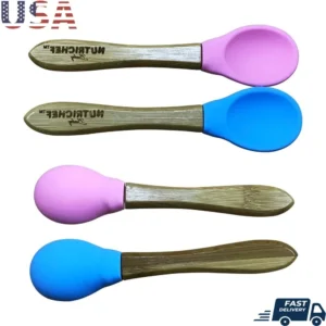Wooden Bamboo Utensils with Soft Food Grade Silicone Tip