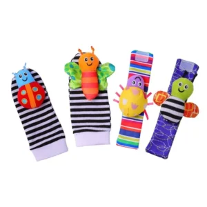 4Pcs Baby Toy 0-12 Months Baby Rattles Toys Animal Socks Wrist Strap