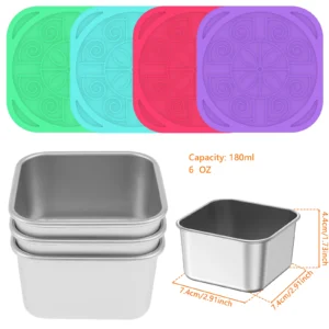 4Pcs 2/6oz Baby Food Container Stainless Steel with Silicone Lids