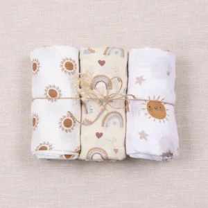 Elinfant 3PCS Bamboo Cotton Muslin Swaddle Blanket - Thumbnail Image 9