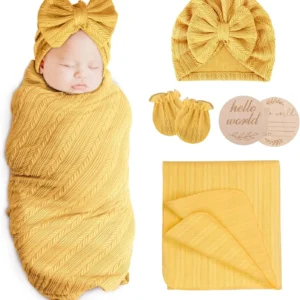Newborn Receiving Blanket with Bow Hat Headband Wooden Card Set - Thumbnail Image 22