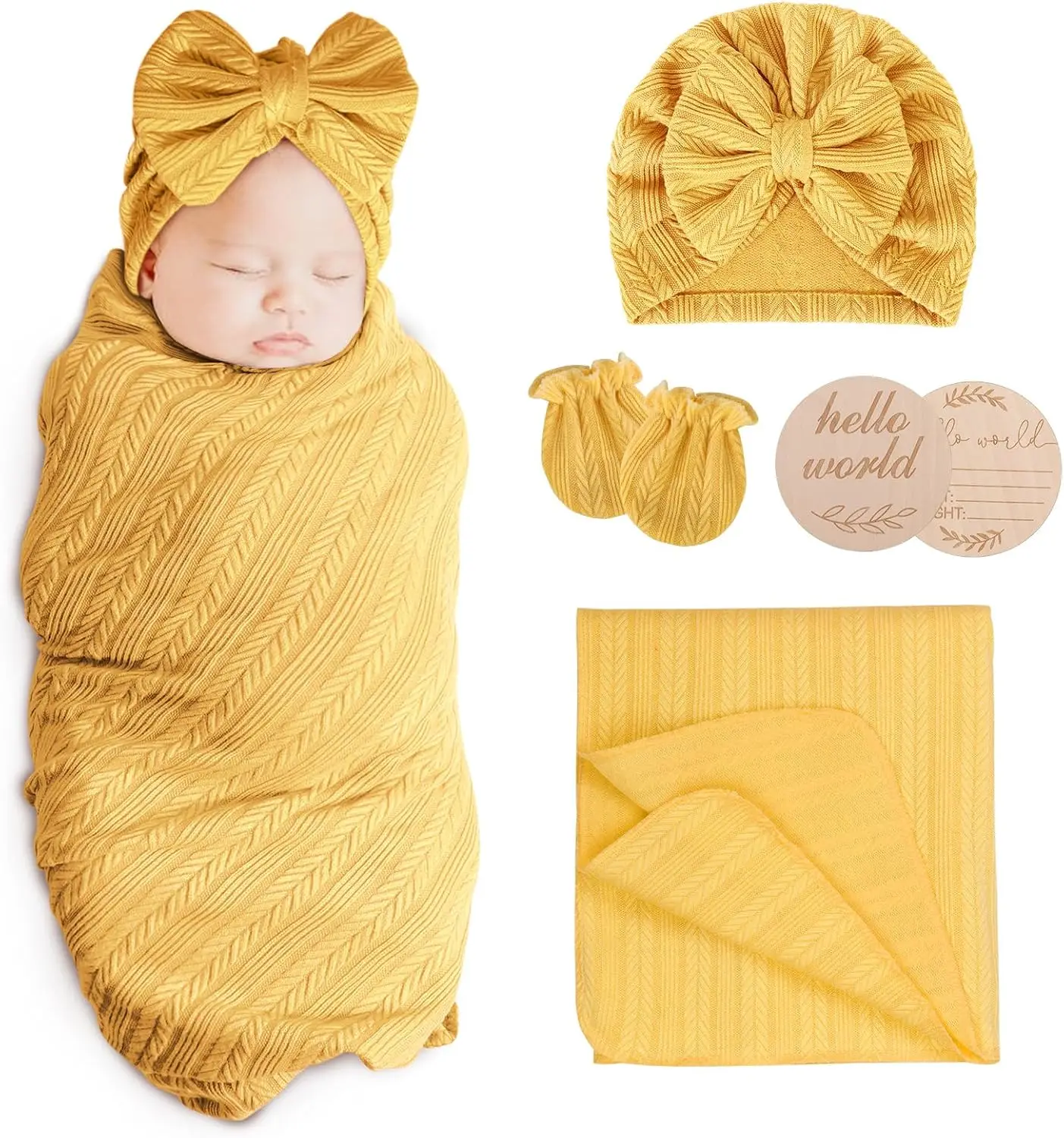 Newborn Receiving Blanket with Bow Hat Headband Wooden Card Set - Image 22