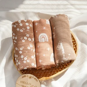 Elinfant 3PCS Bamboo Cotton Muslin Swaddle Blanket - Thumbnail Image 7