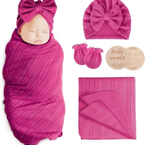 Newborn Receiving Blanket with Bow Hat Headband Wooden Card Set - Thumbnail Image 21