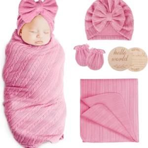 Newborn Receiving Blanket with Bow Hat Headband Wooden Card Set - Thumbnail Image 8