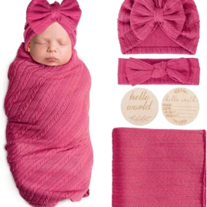 Newborn Receiving Blanket with Bow Hat Headband Wooden Card Set - Thumbnail Image 10