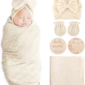 Newborn Receiving Blanket with Bow Hat Headband Wooden Card Set - Thumbnail Image 12