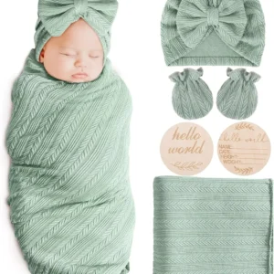 Newborn Receiving Blanket with Bow Hat Headband Wooden Card Set - Thumbnail Image 24