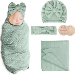 Newborn Receiving Blanket with Bow Hat Headband Wooden Card Set - Thumbnail Image 28
