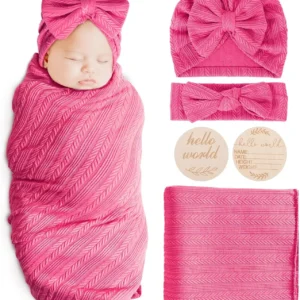 Newborn Receiving Blanket with Bow Hat Headband Wooden Card Set - Thumbnail Image 26