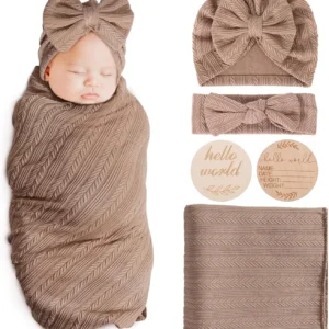 Newborn Receiving Blanket with Bow Hat Headband Wooden Card Set - Thumbnail Image 27