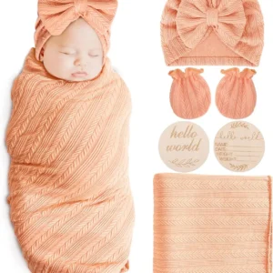 Newborn Receiving Blanket with Bow Hat Headband Wooden Card Set - Thumbnail Image 20