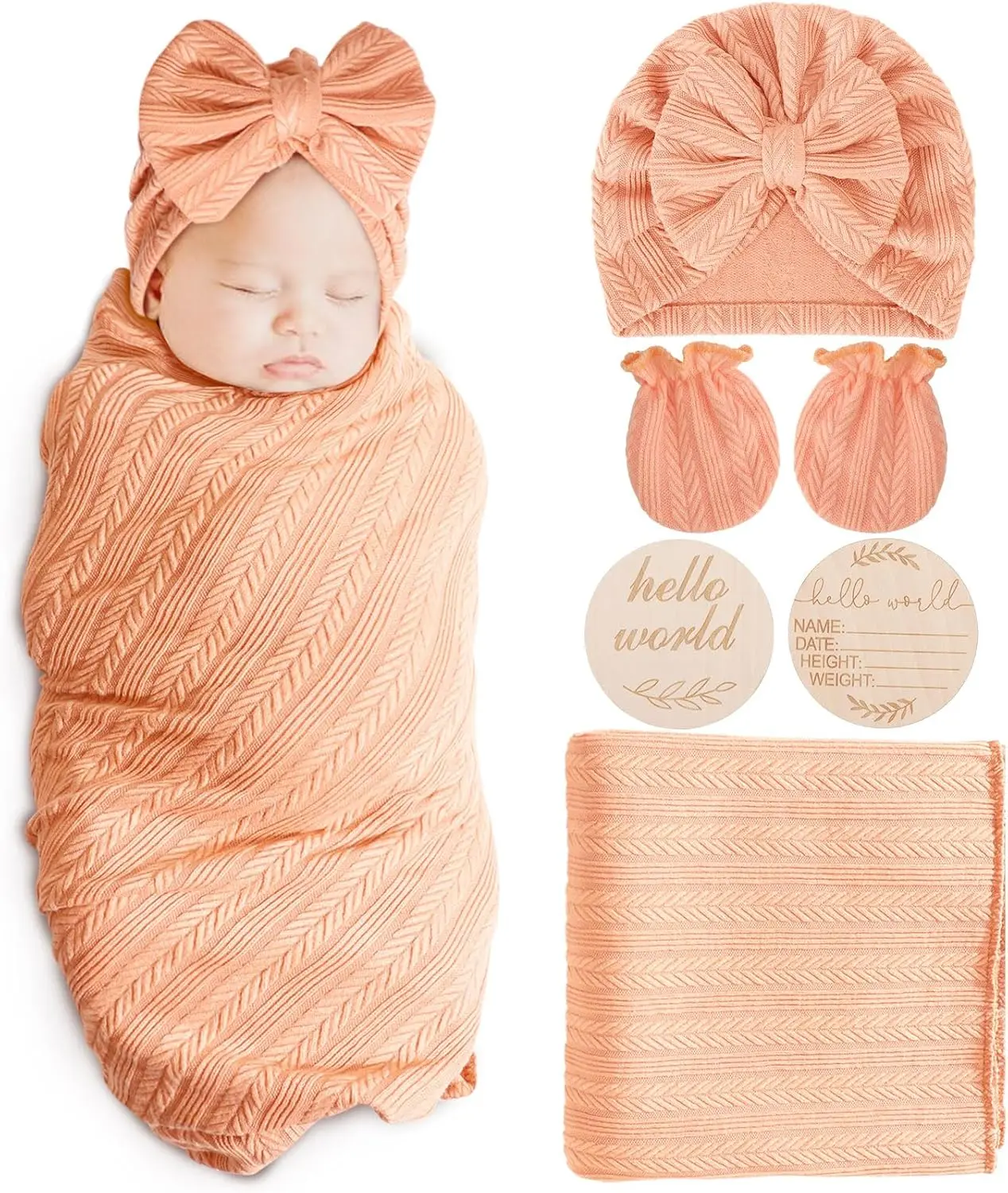 Newborn Receiving Blanket with Bow Hat Headband Wooden Card Set - Image 20