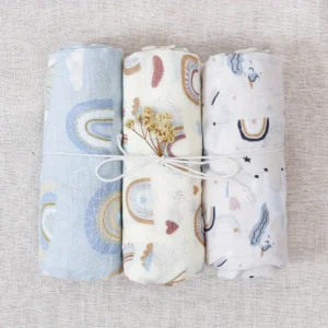 Elinfant 3PCS Bamboo Cotton Muslin Swaddle Blanket - Thumbnail Image 5