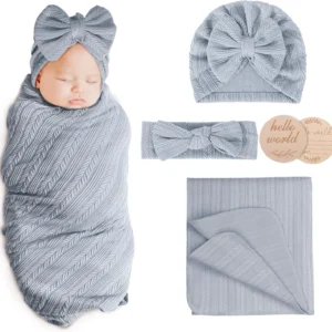 Newborn Receiving Blanket with Bow Hat Headband Wooden Card Set - Thumbnail Image 29