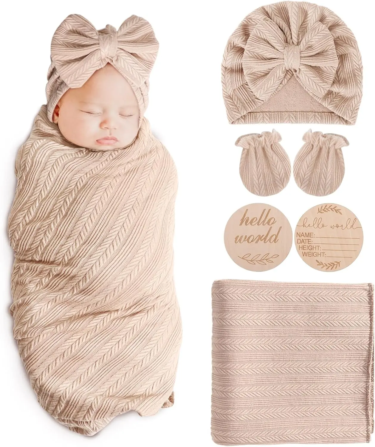 Newborn Receiving Blanket with Bow Hat Headband Wooden Card Set - Image 18