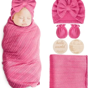 Newborn Receiving Blanket with Bow Hat Headband Wooden Card Set - Thumbnail Image 19