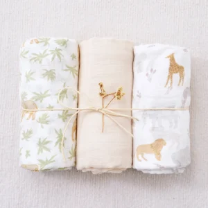 Elinfant 3PCS Bamboo Cotton Muslin Swaddle Blanket - Thumbnail Image 3