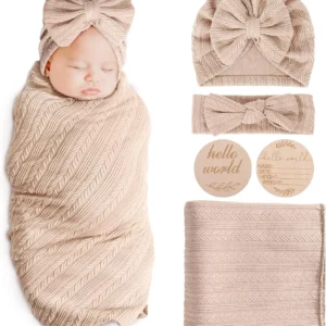 Newborn Receiving Blanket with Bow Hat Headband Wooden Card Set - Thumbnail Image 25
