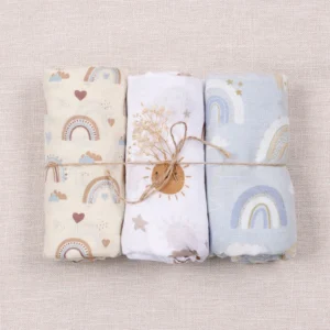 Elinfant 3PCS Bamboo Cotton Muslin Swaddle Blanket - Thumbnail Image 12