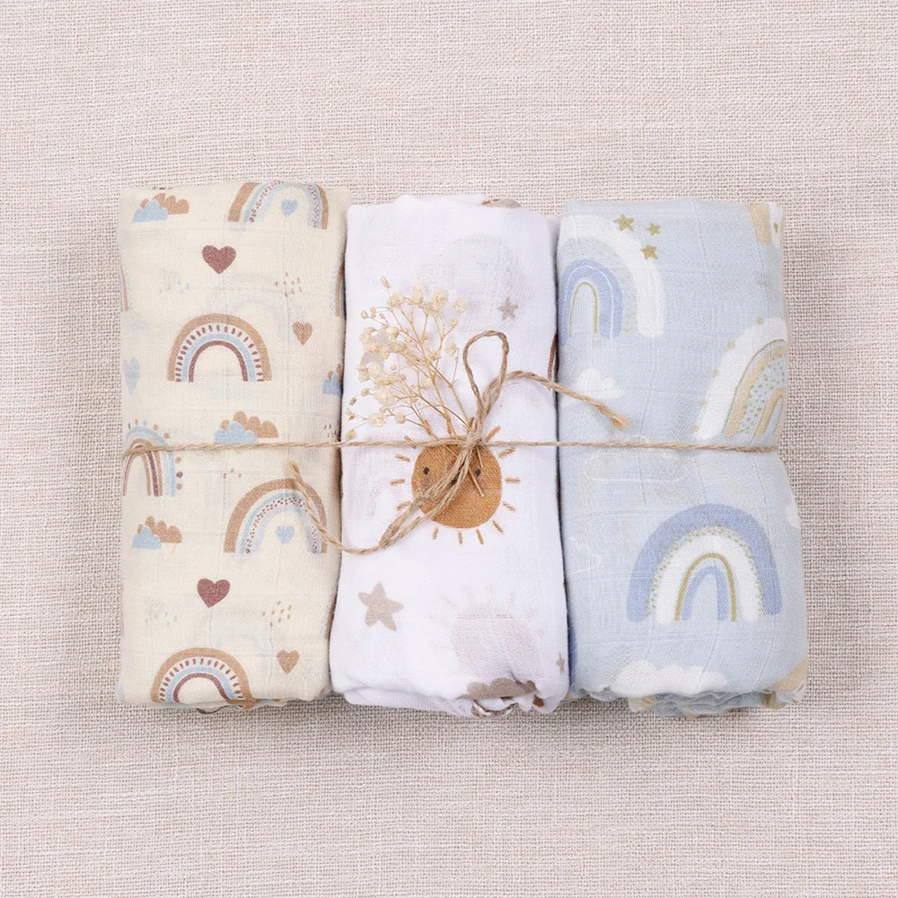 Elinfant 3PCS Bamboo Cotton Muslin Swaddle Blanket - Image 12