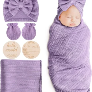Newborn Receiving Blanket with Bow Hat Headband Wooden Card Set - Thumbnail Image 14