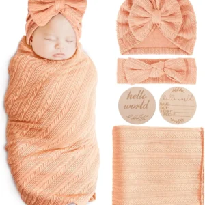Newborn Receiving Blanket with Bow Hat Headband Wooden Card Set - Thumbnail Image 5