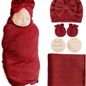 Newborn Receiving Blanket with Bow Hat Headband Wooden Card Set - Thumbnail Image 7