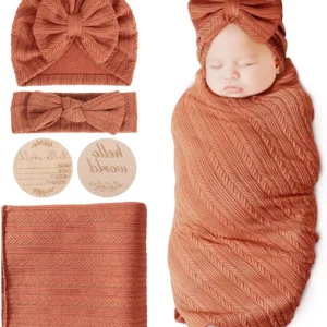 Newborn Receiving Blanket with Bow Hat Headband Wooden Card Set - Thumbnail Image 33