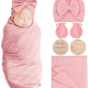 Newborn Receiving Blanket with Bow Hat Headband Wooden Card Set - Thumbnail Image 15