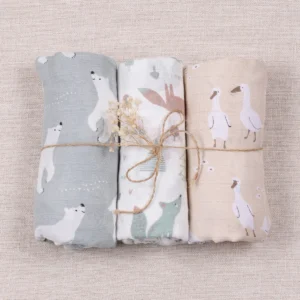 Elinfant 3PCS Bamboo Cotton Muslin Swaddle Blanket - Thumbnail Image 6