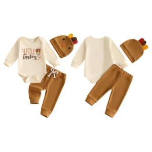 3 Piece Thanksgiving Outfit with Onesie, Pants and Hat - Thumbnail Image 6
