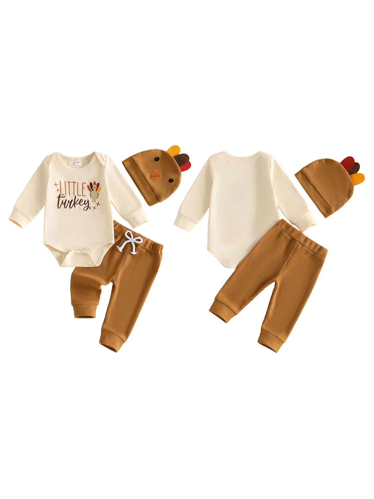 3 Piece Thanksgiving Outfit with Onesie, Pants and Hat - Image 6