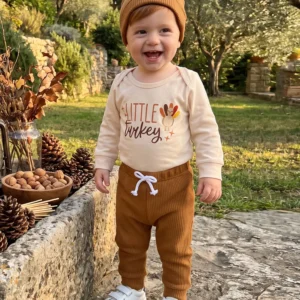 3 Piece Thanksgiving Outfit with Onesie, Pants and Hat - Thumbnail Image 5